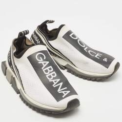 Pre Owned Dolce & Gabbana White/Black Logo Print Knit Fabric Sorrento Sneakers Size 41.5 