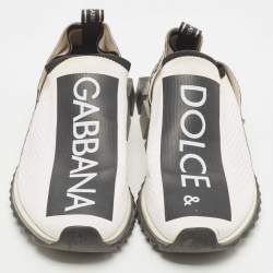 Pre Owned Dolce & Gabbana White/Black Logo Print Knit Fabric Sorrento Sneakers Size 41.5 