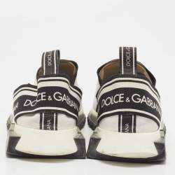 Pre Owned Dolce & Gabbana White/Black Logo Print Knit Fabric Sorrento Sneakers Size 41.5 