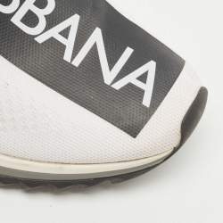 Pre Owned Dolce & Gabbana White/Black Logo Print Knit Fabric Sorrento Sneakers Size 41.5 