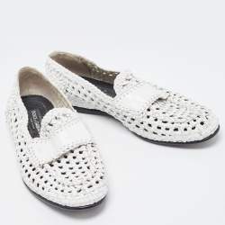 Dolce and Gabbana White Woven Leather Slip On Loafers Size 41