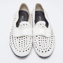 Dolce and Gabbana White Woven Leather Slip On Loafers Size 41
