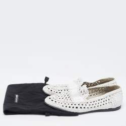 Dolce and Gabbana White Woven Leather Slip On Loafers Size 41