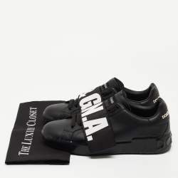 Pre Owned Dolce & Gabbana Black Leather Elastic Logo Low Top Sneakers Size  42