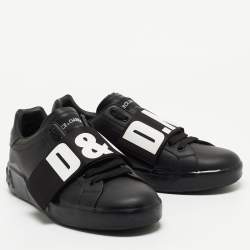 Pre Owned Dolce & Gabbana Black Leather Elastic Logo Low Top Sneakers Size  42