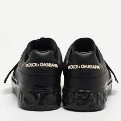 Pre Owned Dolce & Gabbana Black Leather Elastic Logo Low Top Sneakers Size  42