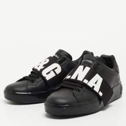 Pre Owned Dolce & Gabbana Black Leather Elastic Logo Low Top Sneakers Size  42