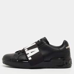 Pre Owned Dolce & Gabbana Black Leather Elastic Logo Low Top Sneakers Size  42