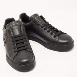 Pre Owned Dolce & Gabbana Black Portofino Leather Low Top Sneakers Size 41