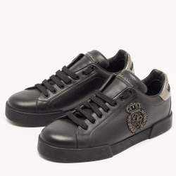 Pre Owned Dolce & Gabbana Black Portofino Leather Low Top Sneakers Size 41