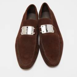 Dolce & Gabbana Brown Suede And Leather Logo Plate Slip On Loafers Size 45