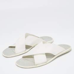 Dolce & Gabbana White Canvas Crisscross Slide Flats Size 41.5