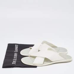 Dolce & Gabbana White Canvas Crisscross Slide Flats Size 41.5
