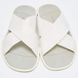 Dolce & Gabbana White Canvas Crisscross Slide Flats Size 41.5