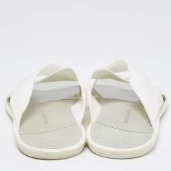 Dolce & Gabbana White Canvas Crisscross Slide Flats Size 41.5