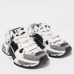 مملوكة مسبقًا Dolce & Gabbana White/Black Neoprene and Suede Airmaster Low Top Sneakers Size 42.5
