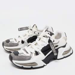 مملوكة مسبقًا Dolce & Gabbana White/Black Neoprene and Suede Airmaster Low Top Sneakers Size 42.5