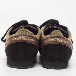 Pre Owned Dolce & Gabbana Brown/Beige Suede Low Top Sneakers Size 44.5