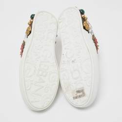 Pre Owned Dolce & Gabbana White Leather Portofino Graffiti Heart Applique Low Top Sneakers Size 43.5