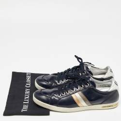 Pre Owned Dolce & Gabbana Navy Blue/Silver Patent Leather Low Top Sneakers Size 43