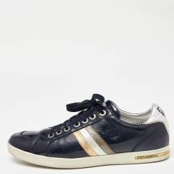 Pre Owned Dolce & Gabbana Navy Blue/Silver Patent Leather Low Top Sneakers Size 43