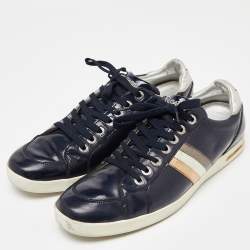 Pre Owned Dolce & Gabbana Navy Blue/Silver Patent Leather Low Top Sneakers Size 43