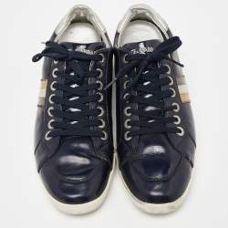Pre Owned Dolce & Gabbana Navy Blue/Silver Patent Leather Low Top Sneakers Size 43