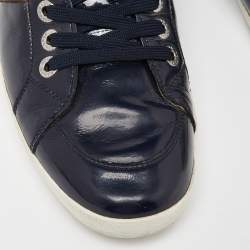 Pre Owned Dolce & Gabbana Navy Blue/Silver Patent Leather Low Top Sneakers Size 43