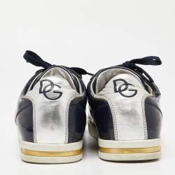 Pre Owned Dolce & Gabbana Navy Blue/Silver Patent Leather Low Top Sneakers Size 43