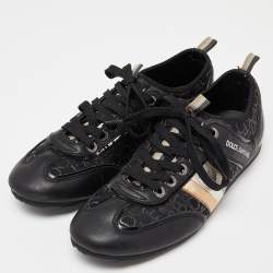 Dolce & Gabbana Black Leather and Fabric logo Lace Up Sneakers Size 41