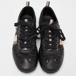 Dolce & Gabbana Black Leather and Fabric logo Lace Up Sneakers Size 41