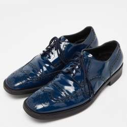 مملوكة مسبقًا Dolce & Gabbana Blue Leather Brogue Derby Oxford Size 44
