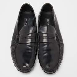 Pre Owned Dolce & Gabbana Black Leather Slip On Loafers Size 44.5