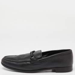 Giorgio Armani Black Leather Slip On Loafers Size 41.5