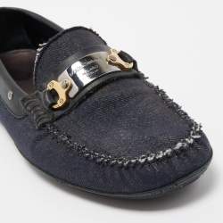 Dolce & Gabbana Navy Blue/Black Denim and Studded Leather Loafers Size 40