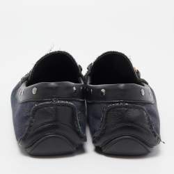 Dolce & Gabbana Navy Blue/Black Denim and Studded Leather Loafers Size 40