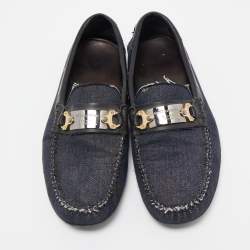 Dolce & Gabbana Navy Blue/Black Denim and Studded Leather Loafers Size 40