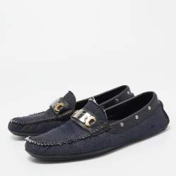 Dolce & Gabbana Navy Blue/Black Denim and Studded Leather Loafers Size 40