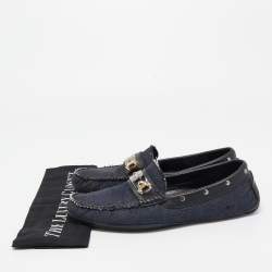 Dolce & Gabbana Navy Blue/Black Denim and Studded Leather Loafers Size 40