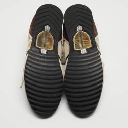 Pre Owned Dolce & Gabbana Brown/Grey Leather and Suede Low Top Sneakers Size 41