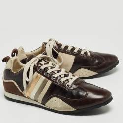 Pre Owned Dolce & Gabbana Brown/Grey Leather and Suede Low Top Sneakers Size 41