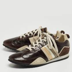 Pre Owned Dolce & Gabbana Brown/Grey Leather and Suede Low Top Sneakers Size 41