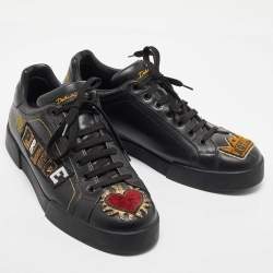 Dolce & Gabbana Black Leather Low Top Sneakers Size 43