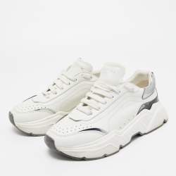 مملوكة مسبقًا Dolce & Gabbana White/Silver Leather Daymaster Sneakers Size 41