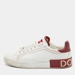 مملوكة مسبقًا Dolce & Gabbana White/Red Leather Portofino Low Top Sneakers Size 39.5