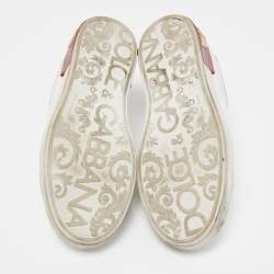 مملوكة مسبقًا Dolce & Gabbana White/Red Leather Portofino Low Top Sneakers Size 39.5