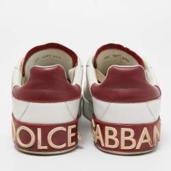 مملوكة مسبقًا Dolce & Gabbana White/Red Leather Portofino Low Top Sneakers Size 39.5