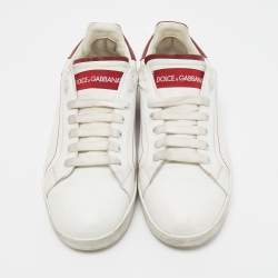 مملوكة مسبقًا Dolce & Gabbana White/Red Leather Portofino Low Top Sneakers Size 39.5