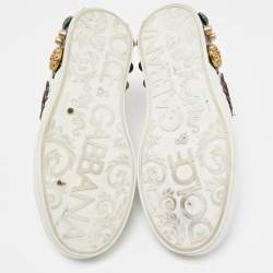 Pre Owned Dolce & Gabbana White Leather Portofino Graffiti Heart Applique Low Top Sneakers Size 41