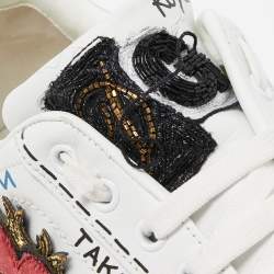 Pre Owned Dolce & Gabbana White Leather Portofino Graffiti Heart Applique Low Top Sneakers Size 41